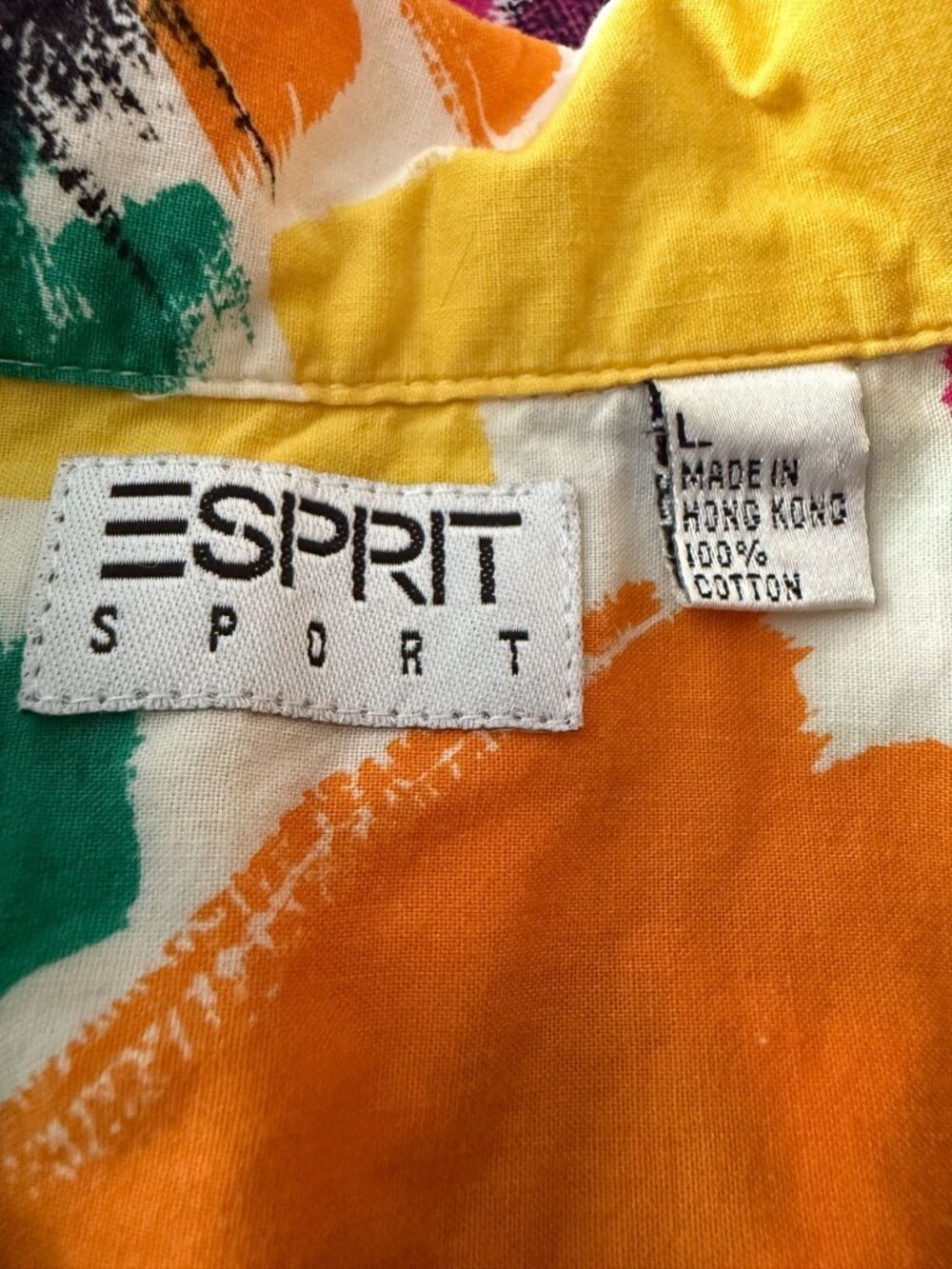 Vintage Esprit Sport 80s Abstract Print Button-Up Shirt Boxy Fit Cotton Large - Picture 3 of 10